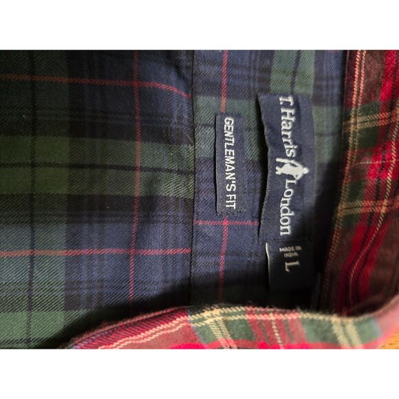T. Harris of London Gentleman Fit Multi-Plaid Light Flannel Button Men's SZ L - Picture 2 of 7